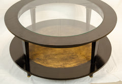 Black Lacquer & Gilt Round Coffee Table in the Style of Maison Jansen