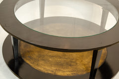 Black Lacquer & Gilt Round Coffee Table in the Style of Maison Jansen