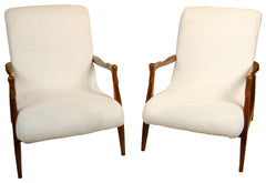 Pair of Mid-Century Open-Frame Mahogany Lounge Chairs