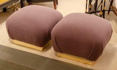 Pair of Brass Upholstered Poufs in the Style of Milo Baughman