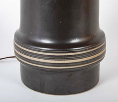 A Martz Black Glazed Ceramic Lamp of Unusual Size