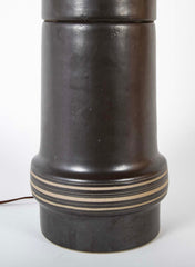 A Martz Black Glazed Ceramic Lamp of Unusual Size