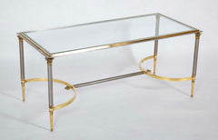 Maison Jansen Glass Top Polished Brass and Steel Coffee Table