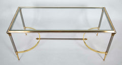 Maison Jansen Glass Top Polished Brass and Steel Coffee Table