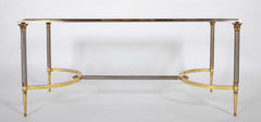 Maison Jansen Glass Top Polished Brass and Steel Coffee Table