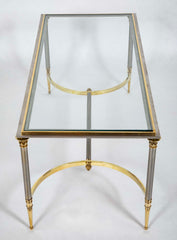 Maison Jansen Glass Top Polished Brass and Steel Coffee Table