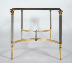 Maison Jansen Glass Top Polished Brass and Steel Coffee Table