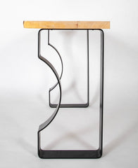 A Contemporary Console with Natural Wood Top over Metal Base