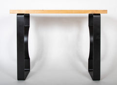 A Contemporary Console with Natural Wood Top over Metal Base