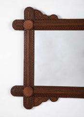 Tramp Art Carved Wood Framed Mirror Circa 1900