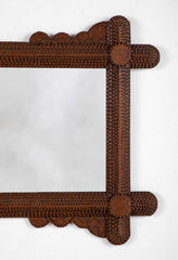 Tramp Art Carved Wood Framed Mirror Circa 1900