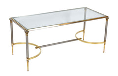 Maison Jansen Glass Top Polished Brass and Steel Coffee Table