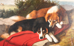 19th Century Scottish Oil on Canvas of Two Herding Dogs Keeping Watch