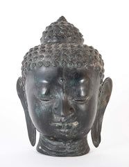 Bronze Buddha Head with Green/Blue Patina