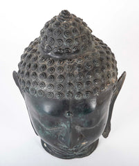 Bronze Buddha Head with Green/Blue Patina