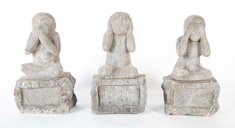 Set of Three Hand Carved Stone Monkeys