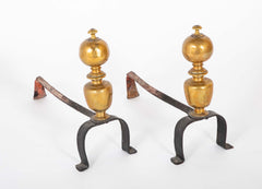 Pair of English or European Brass Andirons