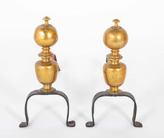 Pair of English or European Brass Andirons