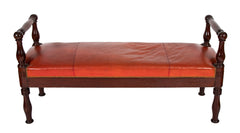 European Mahogany Window Bench with Leather Upholstered Seat