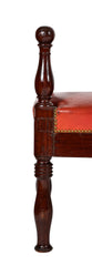 European Mahogany Window Bench with Leather Upholstered Seat