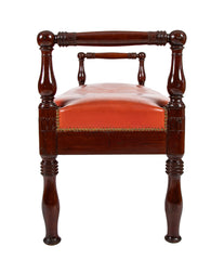 European Mahogany Window Bench with Leather Upholstered Seat