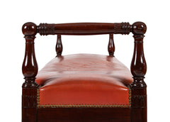 European Mahogany Window Bench with Leather Upholstered Seat