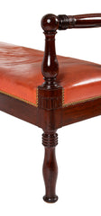 European Mahogany Window Bench with Leather Upholstered Seat