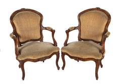 Pair of Late 18th Century Louis XV Carved Walnut Fauteuils