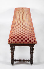 English Jacobean Walnut Upholstered 8 Leg Bench