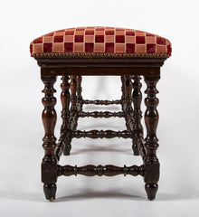 English Jacobean Walnut Upholstered 8 Leg Bench