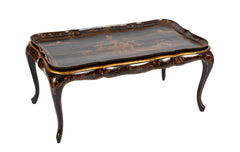 Black Lacquered Chinoiserie Scalloped Tray on Stand