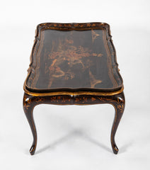 Black Lacquered Chinoiserie Scalloped Tray on Stand