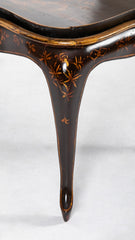 Black Lacquered Chinoiserie Scalloped Tray on Stand