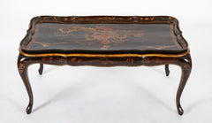 Black Lacquered Chinoiserie Scalloped Tray on Stand