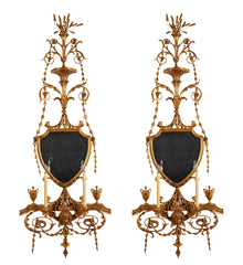 Important Pair of Late 19th Century Gilded Sconce Mirror Appliques