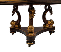 Classical Regency Center Table with Triple Gilt Carved Dolphin Base