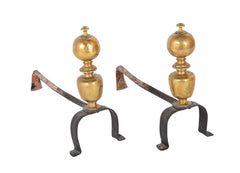 Pair of English or European Brass Andirons