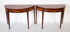 Pair of Satinwood Highly Decorated Mahogany Demilune Console Tables