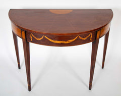 Pair of Satinwood Highly Decorated Mahogany Demilune Console Tables