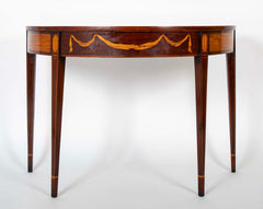 Pair of Satinwood Highly Decorated Mahogany Demilune Console Tables