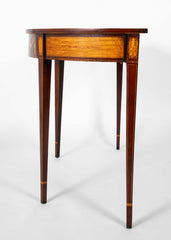 Pair of Satinwood Highly Decorated Mahogany Demilune Console Tables