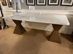 Marble Topped Dining Table with Brancusi Style Steel Base