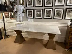 Marble Topped Dining Table with Brancusi Style Steel Base