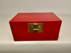 Chinese Red Lacquered Box With Brass Mounts, Mid 20th Century