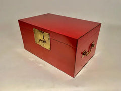 Chinese Red Lacquered Box With Brass Mounts, Mid 20th Century