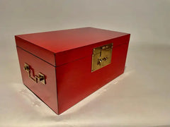 Chinese Red Lacquered Box With Brass Mounts, Mid 20th Century