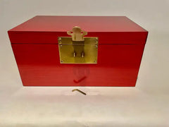 Chinese Red Lacquered Box With Brass Mounts, Mid 20th Century