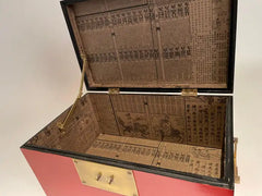 Chinese Red Lacquered Box With Brass Mounts, Mid 20th Century