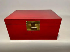 Chinese Red Lacquered Box With Brass Mounts, Mid 20th Century