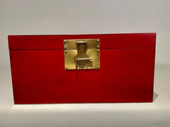 Chinese Red Lacquered Box With Brass Mounts, Mid 20th Century